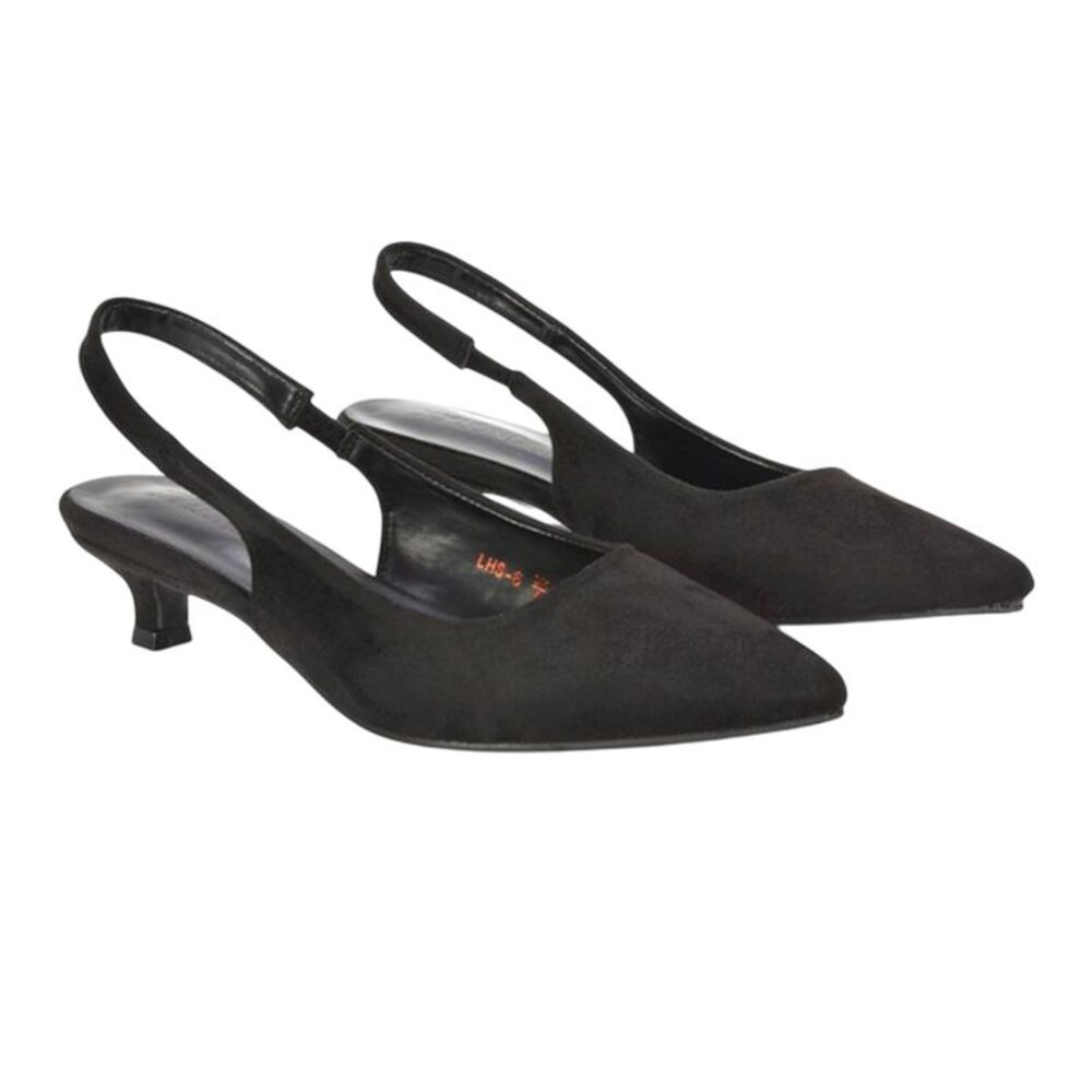 XY London Womens/Ladies Leila Sling Back Low Kitten Heel Court Shoes / Jet Black